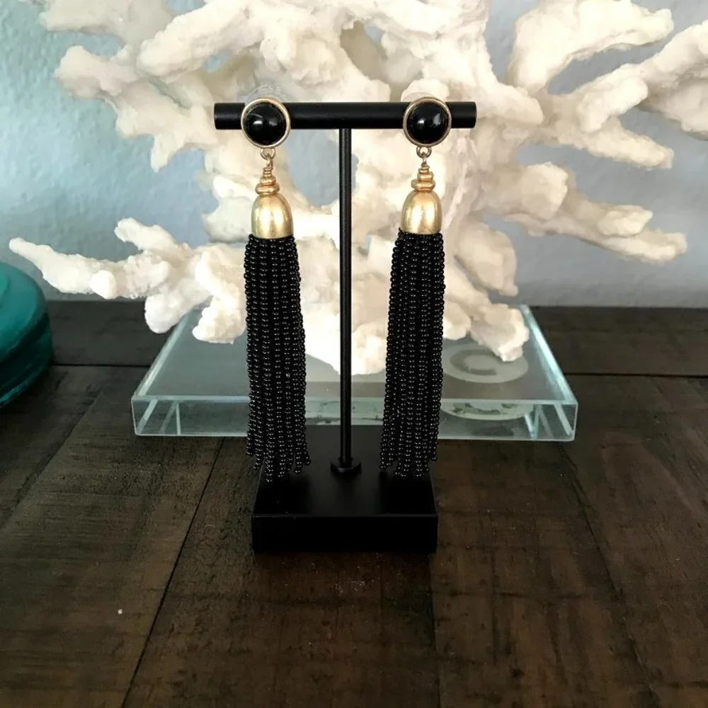 Stella & Dot Earrings Gita Black Tassel Chandelier Earrings